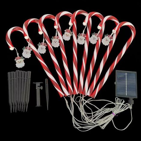 Weihnachtsschmuck aus Zuckerstangen – 8 Modelle von Kunststoff-Weihnachtsbaumdekorationen zum Aufhängen mit Lichterketten, inklusive Erdspieße für Garten- und Terrassen-Dekorationen