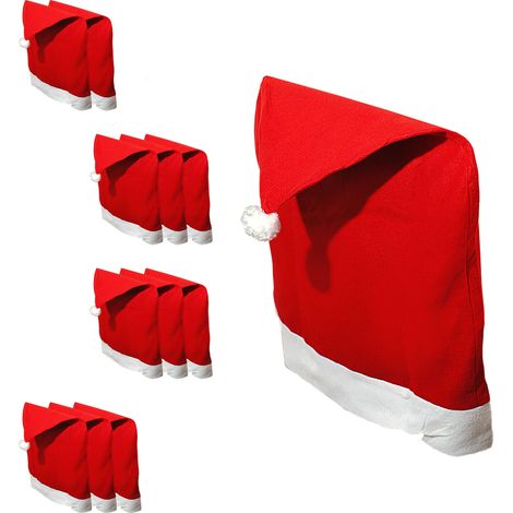 Lot de 12 housses de chaise en feutre - Bonnet de Père Noël - 50 x 60 cm (1/5)