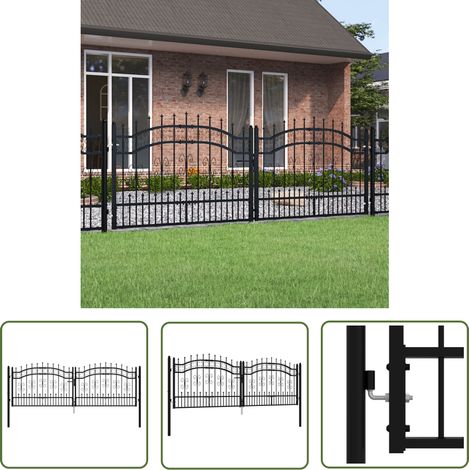 The Living Store Portail et sommet de lance Noir 305x151 cm Acier enduit poudre - Portail De Cloture - Portillon - Portail Jardin - Clôture Aluminium - Porte D'entrée (1/5)