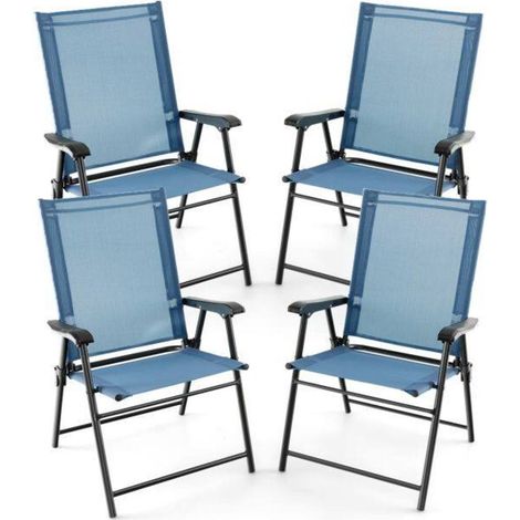 Textilène respirant pour un confort au frais, chaises camping pliantes lot de 4 pour jardin, terrasse, balcon (1/5)