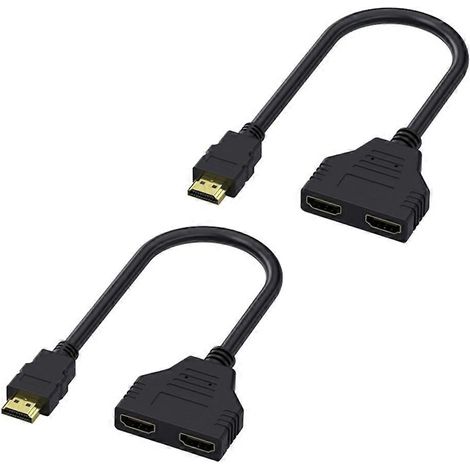 Lot de 2 câbles répartiteurs HDMI compatibles 1 entrée 2 sorties, câble HDMI double port compatible 1080p, adaptateur répartiteur en Y, compatible avec les ordinateurs portables. (1/5)
