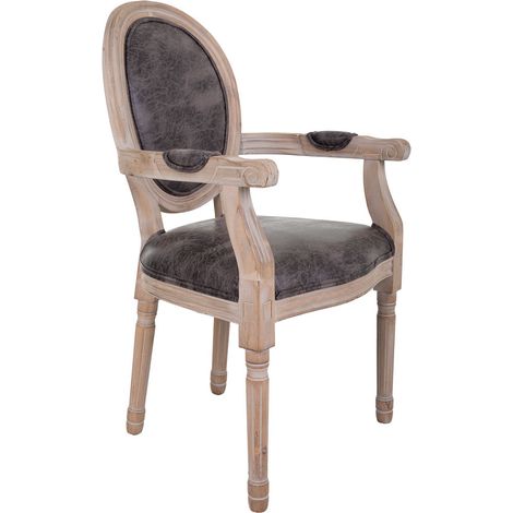 Sillón de madera tapizado gris 55x46x48/96