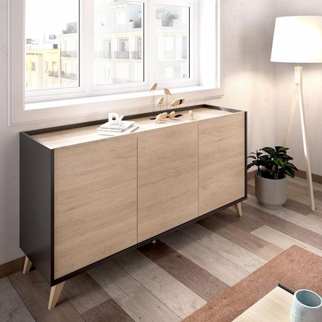 DEKIT - Aparador 3 puertas color Grafito / Natural 75x155x43 cm modelo Ness (1/5)