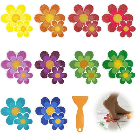 20pcs Autocollant Antidérapant Baignoire en Forme de Fleur 11/8cm Bandes de Baignoire de Sécurité avec Grattoir Stickers Auto-Adhésifs pour Receveur de Douche, Salle de Bain et Escaliers (1/5)