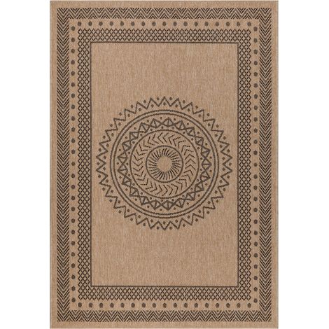 Tapis de salon Naturel aspect jute motifs géométrique Beige et Noir 140x200cm (1/5)