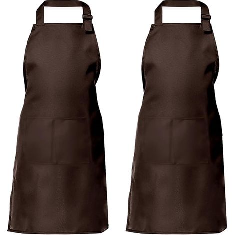 Tablier de cuisine deux pièces pour homme et femme, tablier ménager avec porte-ustensiles et 2 poches pour le barbecue, couleur café (1/5)