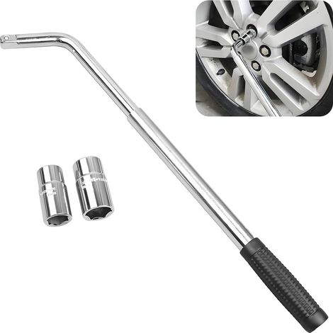 Clé Démonte Roue Télescopique, Clé Téléscopique pour Pneus Auto et Moto, Extracteur de Boulon Antivole, Longueur Réglable de 350 à 500 mm, Douilles Interchangeables 17/19 mm et 21/23 mm (1/5)