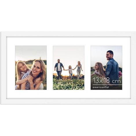 Cadre Photo 13x18 cm Blanc - Cadre Pêle-Mêle 25x51 cm sans Passe-Partout ou avec Passe-Partout pour Trois Photos 18x13 cm avec Plexi Poli (1/5)