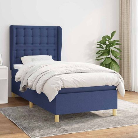 Sommier à lattes avec matelas bleu 80x200 cm en tissu, tête de lit réglable et ressorts (1/5)