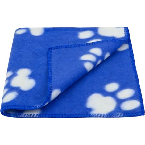 Couverture moelleuse pour animaux de compagnie, motif mignon, douce, Double face, en peluche chaude, pour chien, chat, pour la maison, les voyages, fond bleu, impression de pattes blanches (1/5)