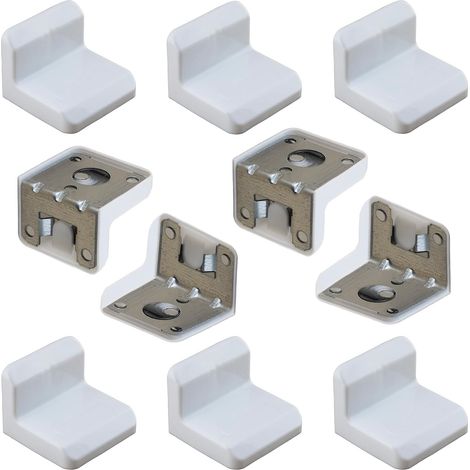 Bardusch-Lot de 10 Équerres de fixation haut de cuisine strie à 6 trous avec cache en plastique 46x40x32 - ferrure d'assemblage et suspension - en acier (1/5)