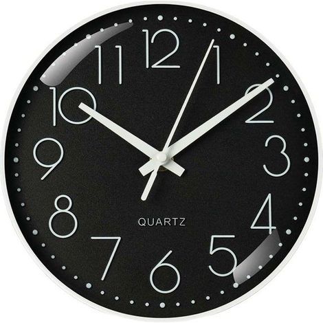 Horloge murale - AVIZAR - 21 cm - Noir - Contour métal - Silencieuse (1/4)