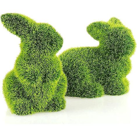 (2 x Hase – 11 cm) Dekorative Keramik-Osterhasen mit Gras bedeckt – raffiniert gestaltete Dekofiguren für die Osterdekoration (1/5)