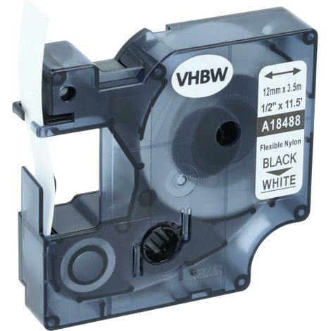 vhbw Label Tape Replacement for Dymo 18488 for Label Printer 3.5m x 12 mm, Black on White, Nylon (1/4)