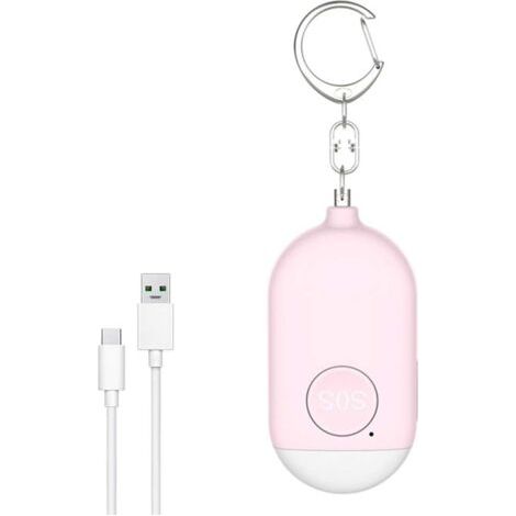 Porte-clés d'alarme personnelle de sécurité sonore, portable 1pcs 130dB Night Lighting Alarme anti-loup d'autodéfense rechargeable par USB, convient aux femmes, enfants, personnes âgées (rose)