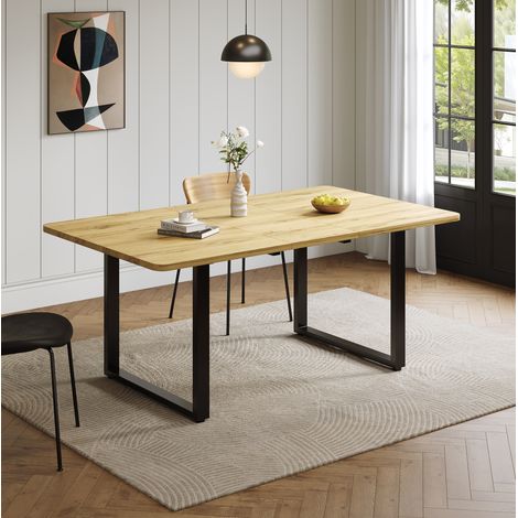 Ausziehbarer Esstisch mit 3 Längen, 140/180/22080 cm, geeignet für 6-10 Personen, rechte Form, Metallbeine,einfacher Stil,Tisch für Esszimmer, Küche, Naturholzfarbe (1/5)