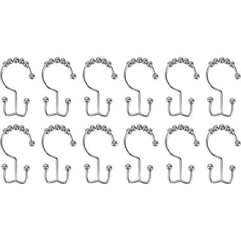 Crochets de douche antirouille, crochets de rideau de douche à double glissement, anneaux de douche décoratifs chromés, lot de 12 crochets de douche pour une installation facile. (1/5)
