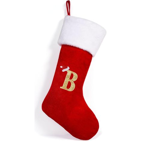 1 Bas de Noël, Chaussette, Velours, Broderie, Initiale, 53,3 cm, Décoration Cheminée (1/5)