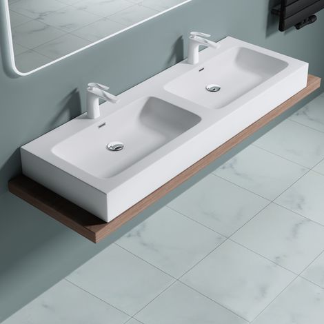 doporro Doppelwaschbecken Waschbecken BTH: 140x48x13 cm Partner-Waschbecken aus Gussmarmor Weiß (Matt) Colossum830 (1/5)