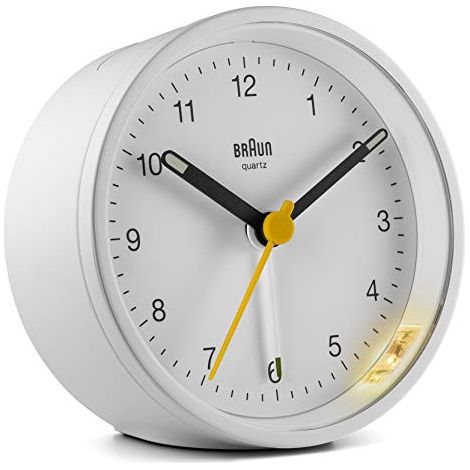 Orologio Sveglia Analogico Classico Braun con Funzione Snooze e Luce, Movimento al Quarzo silenzioso, Suono Sveglia Beep con crescendo, colore bianco, modello BC12W. (1/4)
