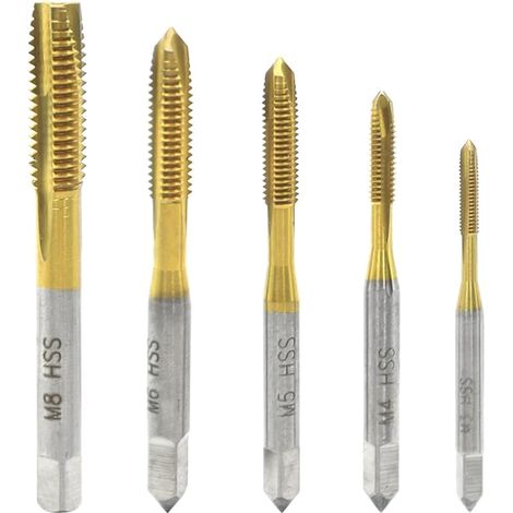 5 Pièces Tarauds à Goujure Droite M3 - M8 Foret Taraudeur, HSS Forets à Filetage Revêtus de Titane pour Taraudage (1/5)
