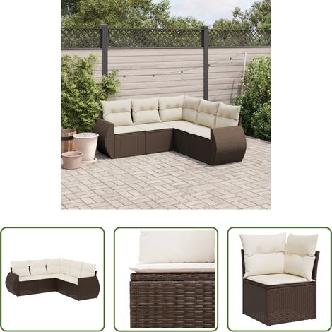 vidaXL Canapé en résine - Salon de jardin avec coussins 5 pcs marron résine tressée (1/5)