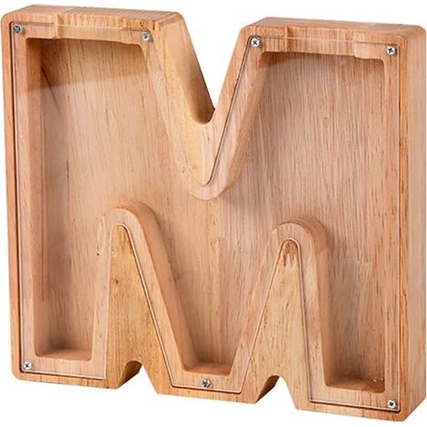 Tirelire en bois en forme de lettre M, transparente, pour économies et décoration personnalisée