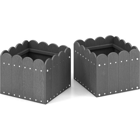 Set di 2 cassette fioriere quadrate con aperture di drenaggio, Vaso per piante HDPE resistente alle intemperie Grigio (1/4)