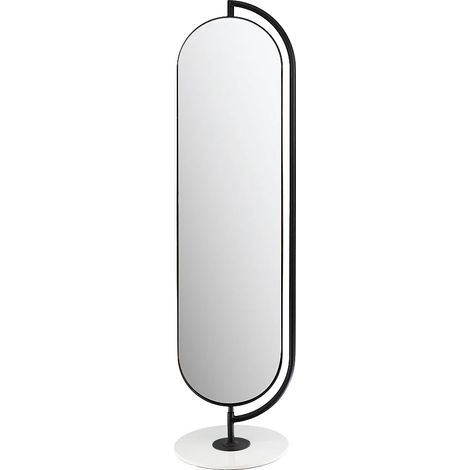 Specchio su piede con spazio portaoggetti e ganci L. 44 x H. 169 cm in Metallo Nero - TOMONO (1/4)