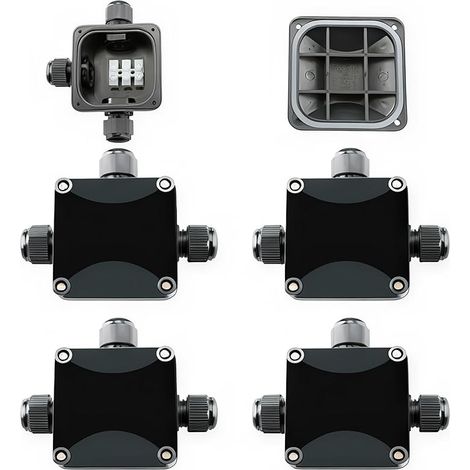4 Pack Boîte de jonction électrique extérieure imperméable, IP66 Connecteur Étanche 3 Voies Connecteurs Boîtier Électrique Extérieur Ø 5.5mm-10.2mm. 3 Câble PG9, fait en plastique noir (1/5)
