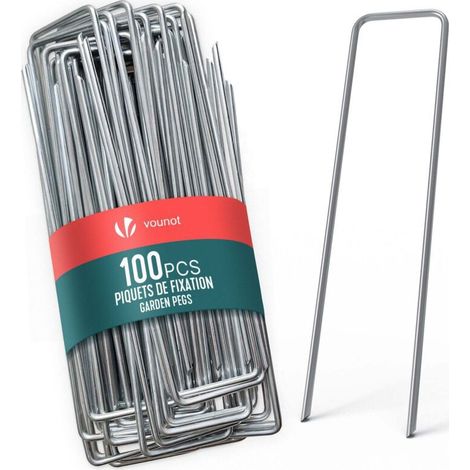 ® Lot de 100 piquets de fixation en métal galvanisé - Agrafes de jardin en forme de U - 150x30mm Ø3mm (1/5)