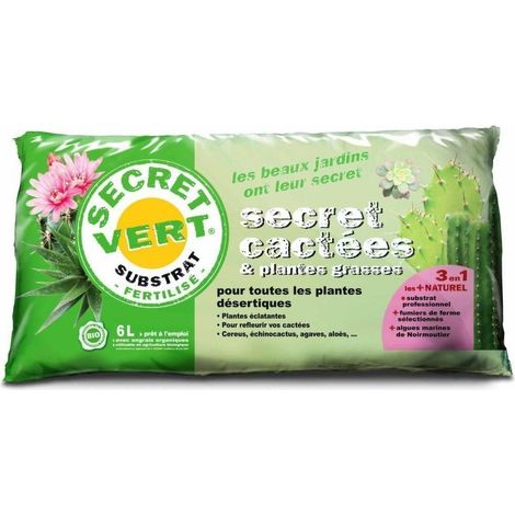 Terreau pour cactées et plantes grasses Secret Vert - Sac de 3kg