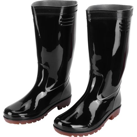 Bottes de jardin professionnelles imperméables, simples, brillantes, antidérapantes, pour la pêche et la ferme, chaussures de pluie (noires, taille 39) (1/5)