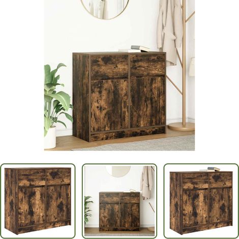 vidaXL Rangement bureau - Buffet avec tiroir chêne fumé 80x34x76 cm bois d'ingénierie (1/5)