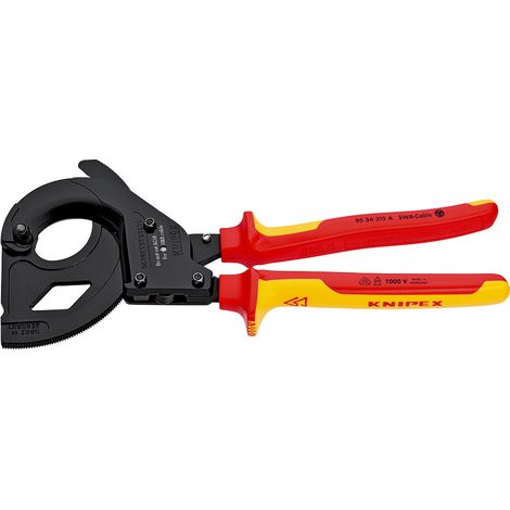 KNIPEX 95 36 315 A Cortacables (tipo carraca) para cables con cobertura de acero (cable SWA) aislados con fundas multicomponentes, según norma VDE negro, lacado 315 mm (1/2)