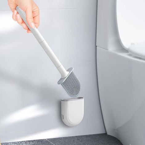 Brush À Chasse-D'eau - Tête Flexible En Silicone - Support Avec Aérations - Blanc - 36,7 x 8,7 cm - 1 Pièce (1/5)