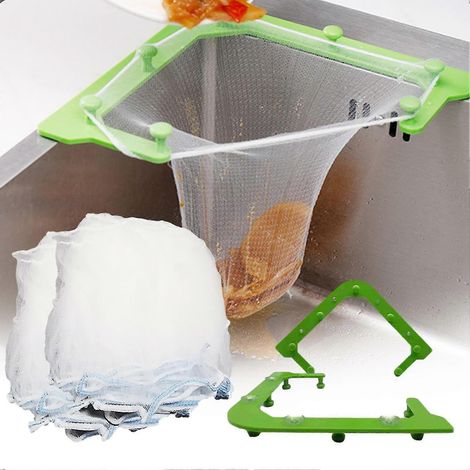 Dreieckiger Küchenspülen-Siebkorb mit Saugnapf für Gemüse und Obst, Abtropfgestell für die Küchenspüle, Filterablage-1 Drain Rack amp 50 Bags