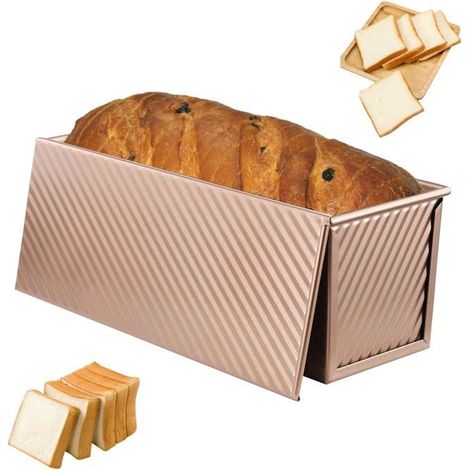 Moule pain de mie avec couvercle - 1 pièce, 1000g pâte, acier carbone, antiadhésif, trous ventilation - Convient pour pa Étiquette (1/5)