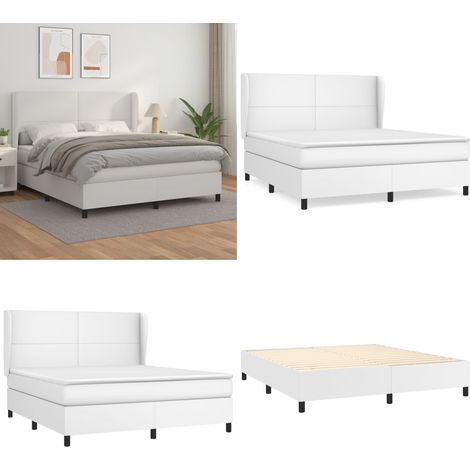 Sommier à lattes de lit avec matelas Blanc 160x200cm Similicuir - Lit Plateforme - Lit Double - Matelas À Ressorts Ensachés - Literie Blanche - Chambre À Coucher - Home & Living (1/5)