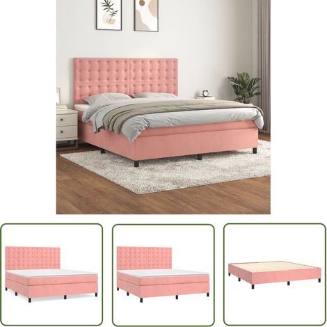 The Living Store Boxspringbett mit Matratze Rosa 180x200 cm Samt - Boxspringbett - Samtbett - Rosa Bett - Doppelbett - Bett Mit Kopfteil (1/5)