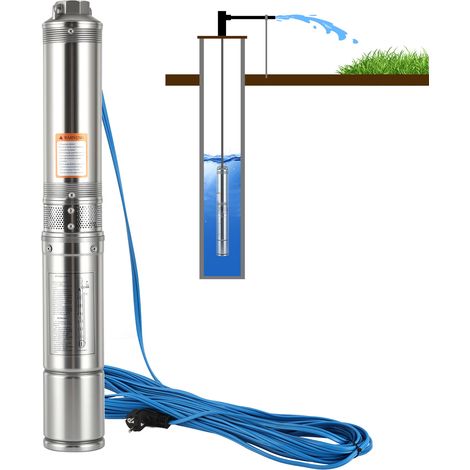 Wolketon Bomba sumergible para pozos profundos, 370 W, 4000 l/h Bomba para pozos, altura máxima 34 m, cable de 20 m, acero inoxidable Bomba sumergible