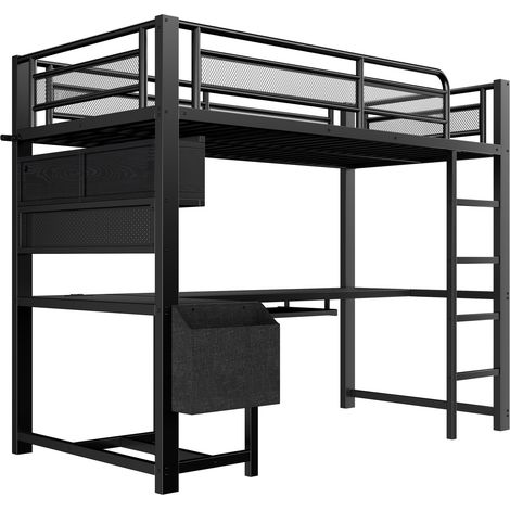 Letto a soppalco gaming 90 x 200 cm con scrivania, LED, vani e stazione di ricarica nero (1/5)