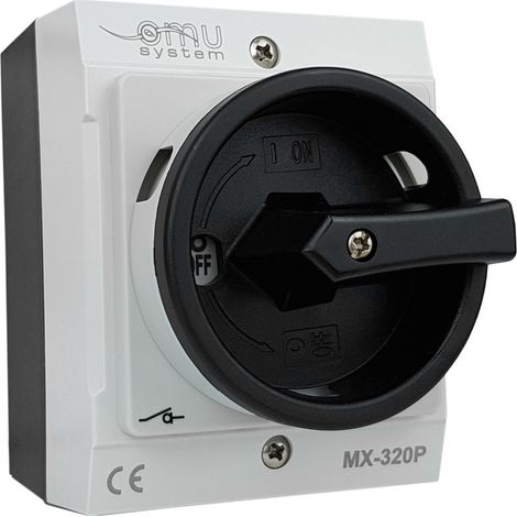 Commutateur à cames rotatif 0-1 triphasé 20 A 4 kW, boîtier gris IP65 (1/4)