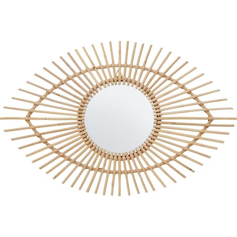 Interiors by Premier Natural Rattan Eye Shapped Wall Mirror, Rattan Frame Large Wall Mirror, Unique Wooden Frame Mirror (1/5)
