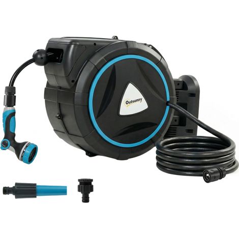 Enrouleur Tuyau Arrosage Mural Automatique 23+2m Dévidoir Automatique Pistolet d'Arrosage 10+2 Modes 55x31x50cm Bleu