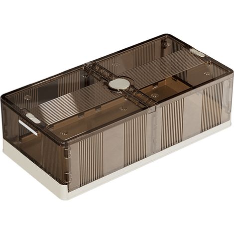 Grands boîtes de rangement sous lit pliables à roulettes – Lot de 2 transparentes 100x50x25cm avec couvercle – Idéales pour vêtements, chaussures, jouets, couvertures – Version haute, marron (1/5)