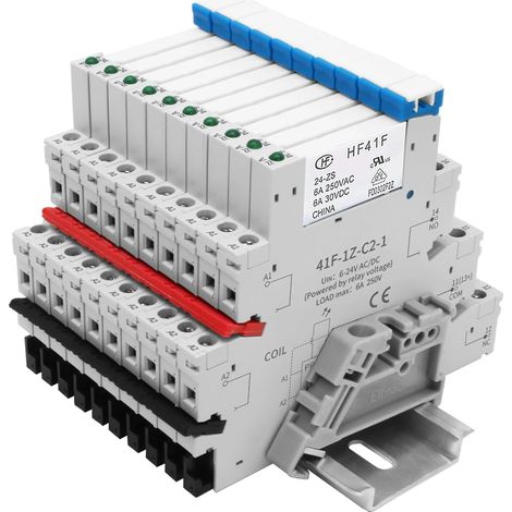 (10pcs) 24V Relais Din Rail Silm, Solenoid Power Relay pour PLC, HF41F/24-ZS 5 Pin SPDT avec Push in Socle, 24 Bobine dc/ac, Relais électromagnétique, Max 6A 250VAC (1/5)
