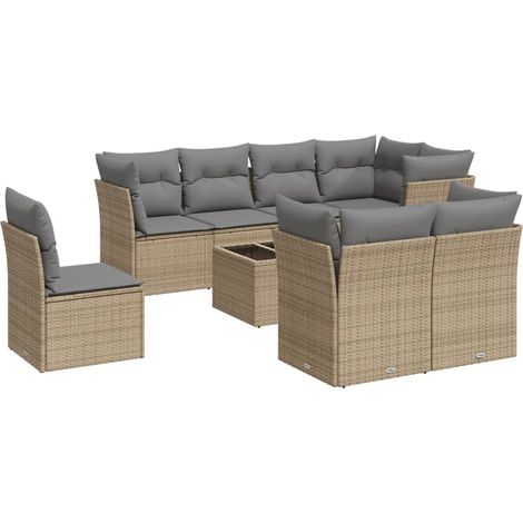 Salon de jardin avec coussins 9 pcs beige résine tressée (1/3)