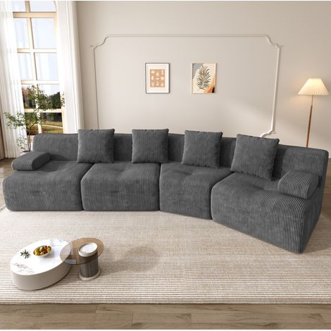 Canapé modulable 4 places en velours côtelé, assise confortable et résiliente, modules configurables, sans montage, pour salon et appartement, gris (1/5)