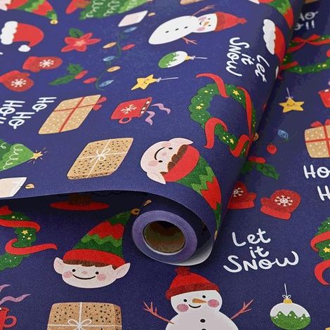Papier Cadeau de Nol – Papier de Nol avec Design Bonhomme de Neige & Cadeaux – Papier d'emballage festif – Pour Nol, Enfants & Fêtes – 50cm x 5m – 1 Rouleau (1/5)